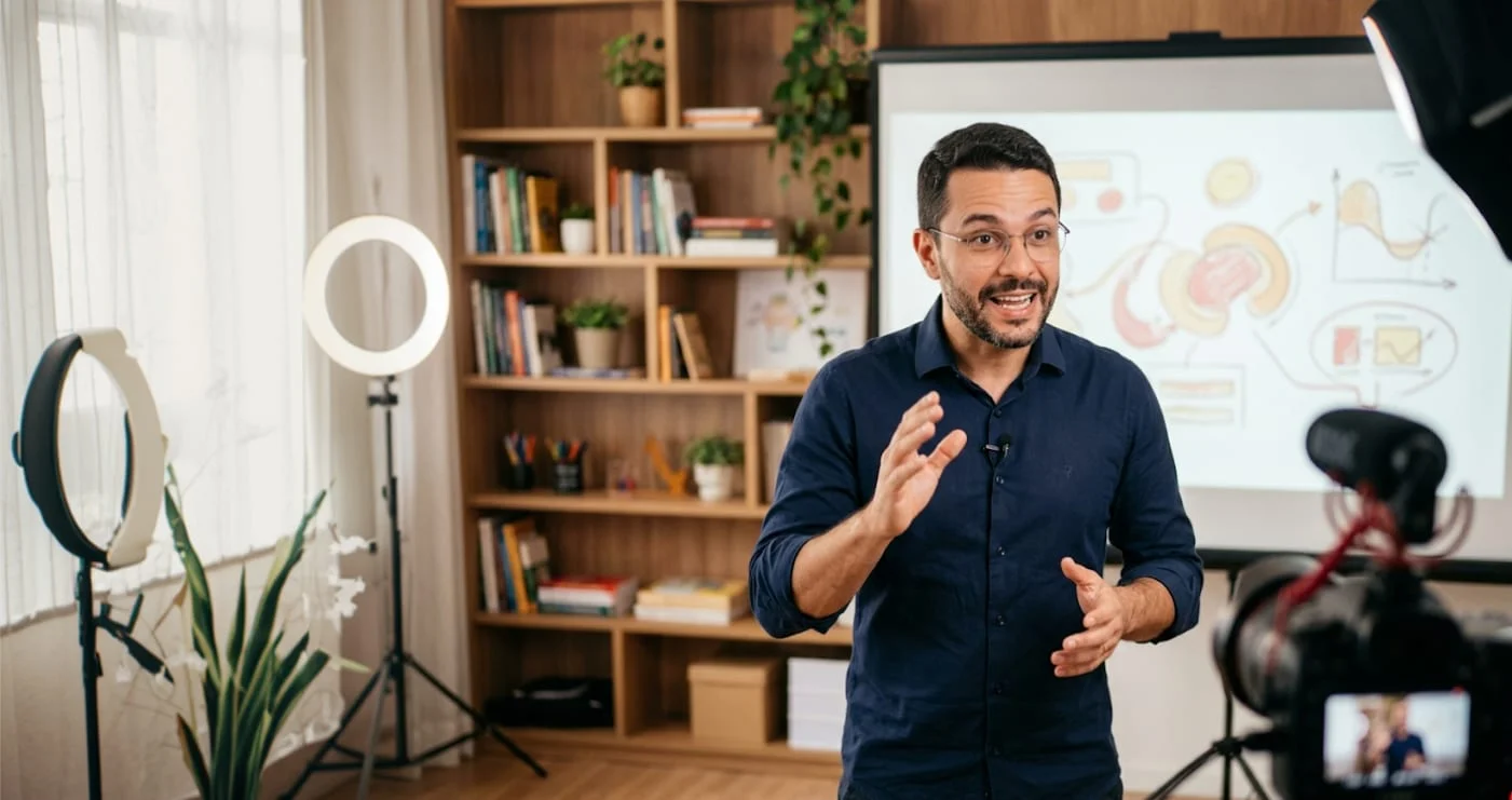 Professor regente em aula ao vivo