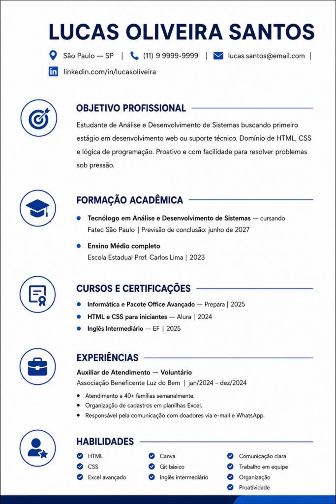Modelo de currículo profissional pronto para editar, ideal para quem deseja aprender como fazer currículo corretamente.