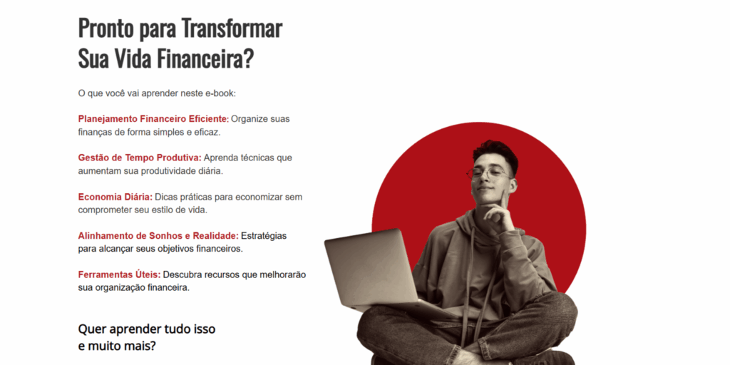 Pessoa utilizando notebook enquanto aprende educação financeira para iniciantes com dicas de planejamento financeiro, organização de gastos, economia diária e controle do orçamento pessoal.