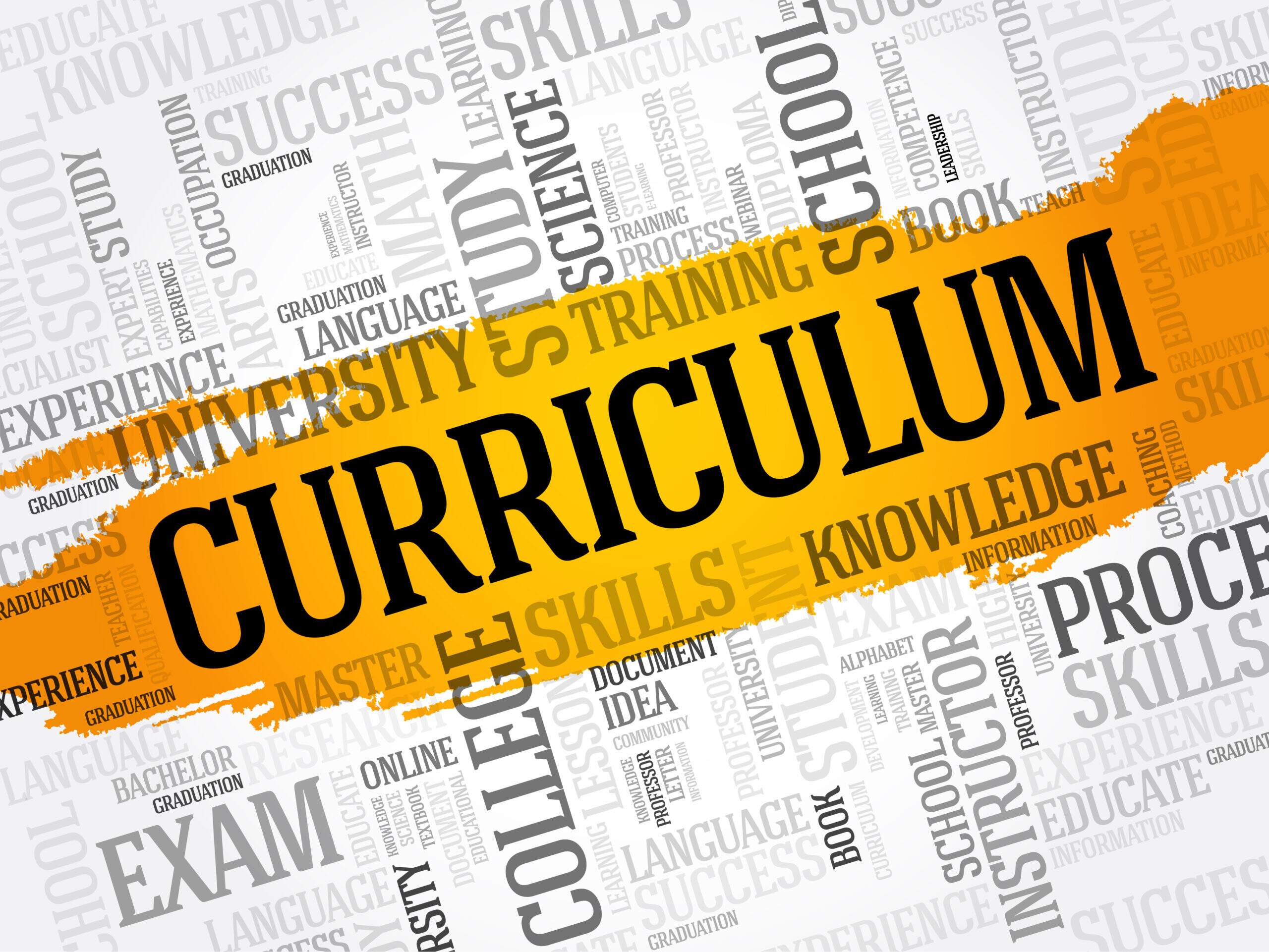 Vocabulário em inglês para currículo com destaque para a palavra "Curriculum" representando termos essenciais utilizados em currículos internacionais.
