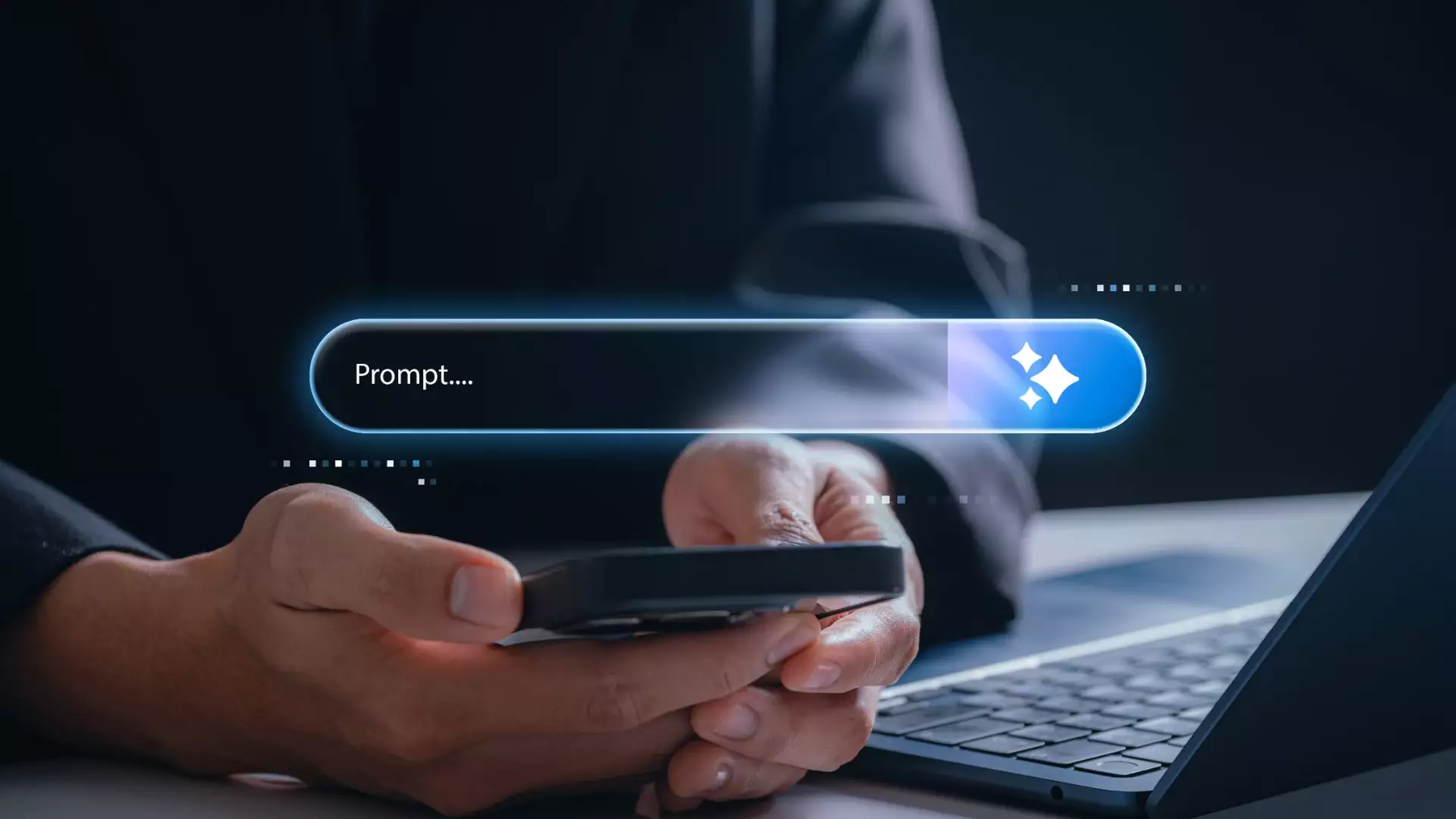 Pessoa utilizando o celular com tela de prompt Prompt engineering: o que é e como usar para trabalhar melhor com IA