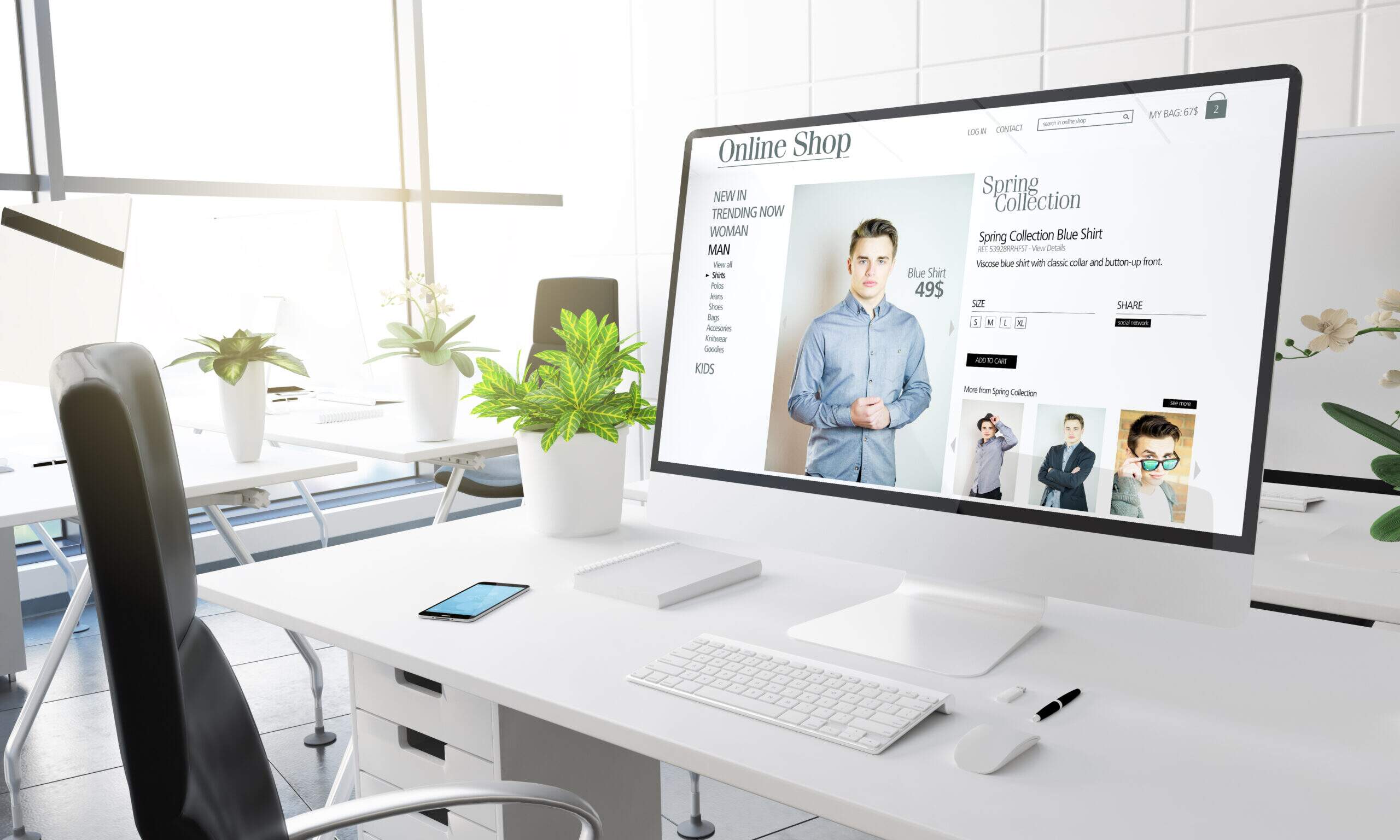 Computador exibindo página de produto de uma loja virtual, representando a rotina de quem atua com marketing, atendimento e análise em vagas de e-commerce