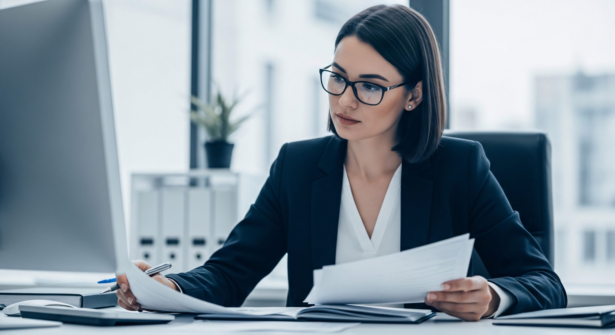 Secretária executiva organizando a agenda do gestor no computador em um escritório